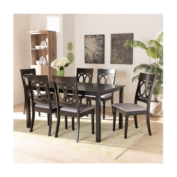 HomeStock Eclectic Elegance Modern and Contemporary Grey Fabric Upholstered and Dark Brown Finished Wood 7-Piece Dining Set, Modern Dining Space Seating Sets, Dining Furniture