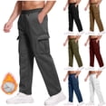 thumbnail image 6 of Kalauyu Men Cargo Sherpa Fleece Lined Drawstring Pants Winter Thermal Active Outdoor Sports Multiple Pockets Track Jogger Pants, 6 of 6