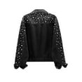 thumbnail image 5 of jtjvou Women's Pearls Denim Jacket Long Sleeve Cropped Rhinestones Jean Jacket Coat Black L, 5 of 5