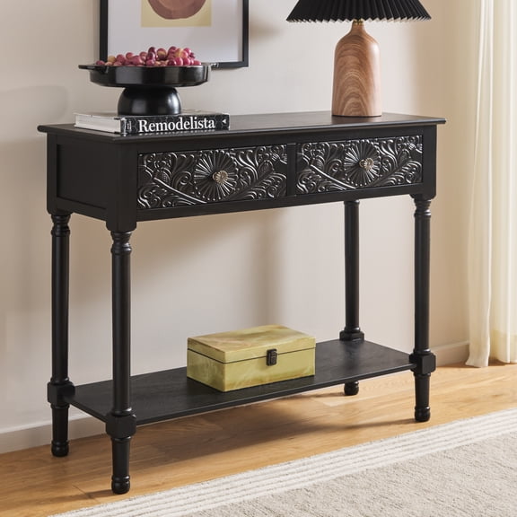 Safavieh Josie Coastal 2 Drawer Wood Console Table, Black