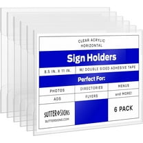 8.5x11 Clear Acrylic Wall Mounted Sign Holders, Horizontal Wall Sign Document Memo Holder with Adhesive Tape for Home, Business, Office (Pack of 6)