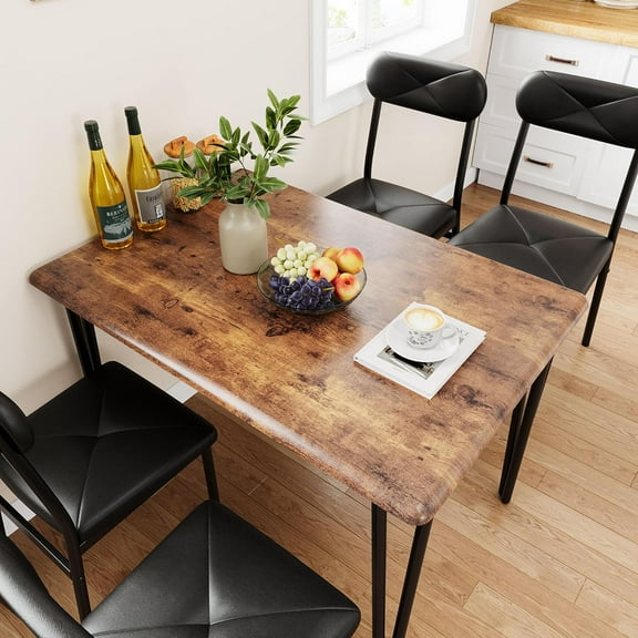 IdealHouse 5-Piece Dining Table Set with Upholstered Chairs, Space-Saving Kitchen Table for Small Spaces, Retro