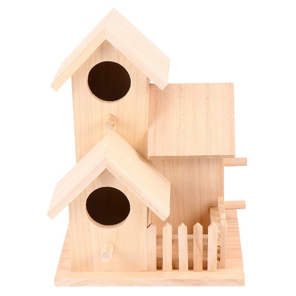 Three Rooms Wood Bird Nest Entrance House for Garden Birds Supplies 2pcs Creative Birds Bed Set