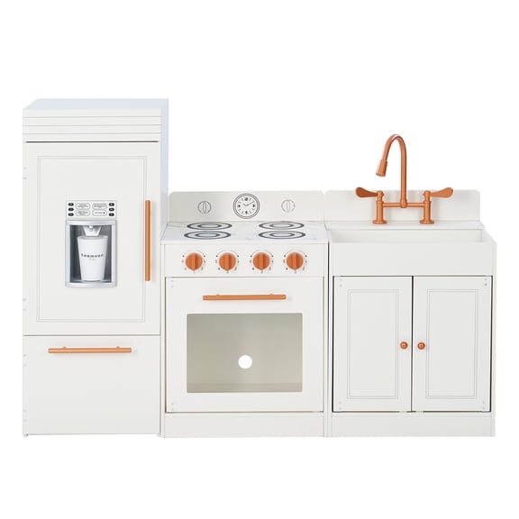 Teamson Kids Little Chef Paris Modular Play Kitchen with Refrigerator, Range Stovetop Oven, Sink, Ice Maker,  White/Rose Gold