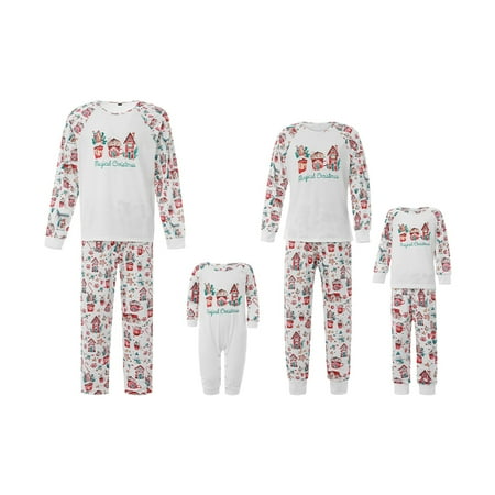 

Family Matching Christmas Pajamas Set Cartoon House Pattern Long Sleeve Tops and Loose Pants Sleepwear Outfits