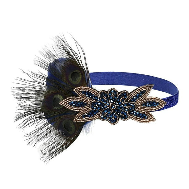 Diadema de los años 20 con plumas, ideal para novias, bodas y eventos nupciales. Azul marino