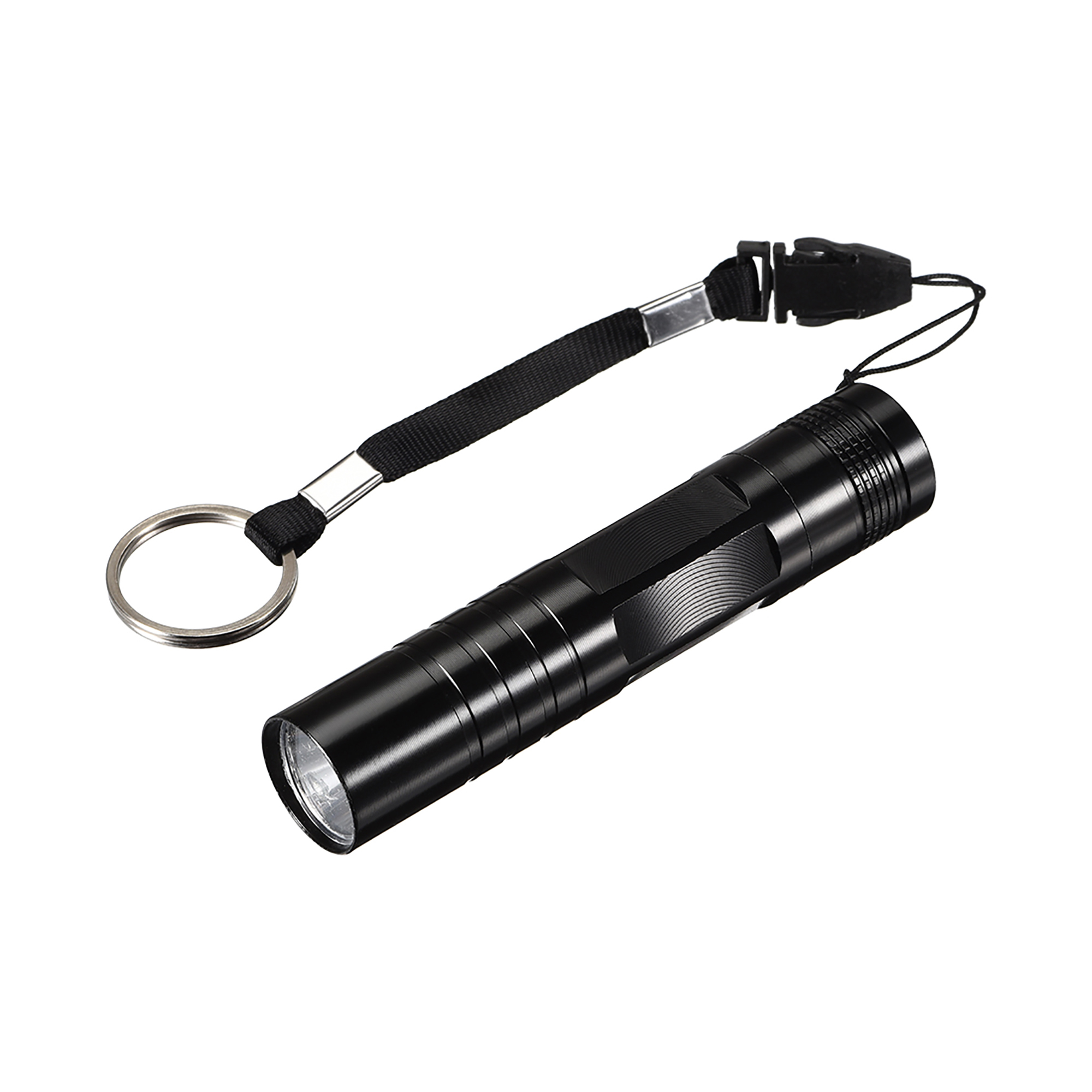 Mini Aluminum LED Flashlight Torch with Lanyard AA Battery Not Included Black for Camping Hiking