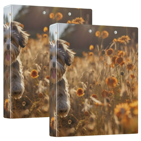 Dog Flowers Trees Grass 3 Ring Binders 1.5 inch Hardcover File Folders with Interior Pockets A4 Size Organizer for School Office Hospital Set of 2