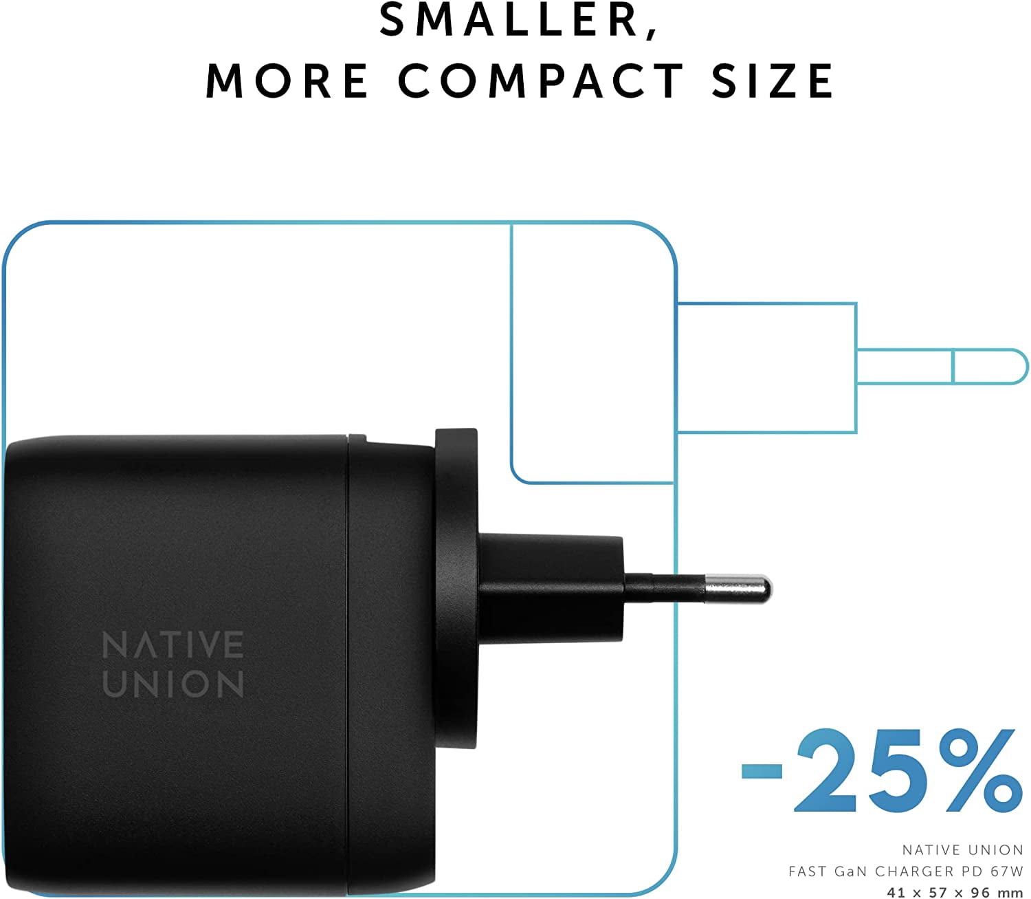 Native Union Fast GaN Charger PD 67W – USB-C Multi-Device Ports with US/CA, EU, UK Adapters (Black)