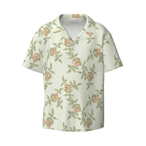 Xecao offers the Rose for Men's Casual Short-sleeved Shirt, a button-up collared shirt with a pocket, perfect for beach vacations and yacht travel in the Small size.