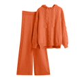 thumbnail image 4 of Women's Autumn Winter 2-Piece Knitted Set - Hoodie + Wide Leg Pants, Solid Color, Elastic Waist, One Size, 4 of 5