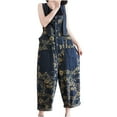 thumbnail image 3 of qolati Women's Casual Denim Jumpsuits Baggy Adjustable Straps Wide Leg Overalls Vintage Floral Print Palazzo Jeans Rompers with Pockets, 3 of 6