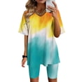 thumbnail image 2 of XWSHYW Womens Clothes Women Casual Summer V Neck Short Sleeve Tops And Short Pants Suit, Sizes S-3XL, 2 of 7