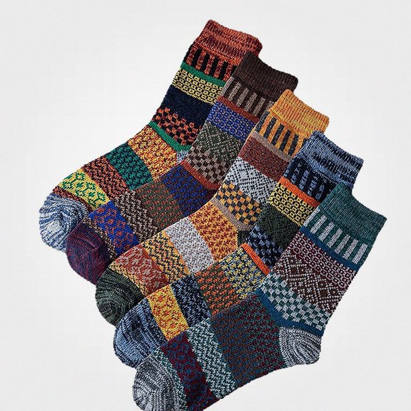 Babcutegg Mens Crew Socks 5-Pack Fashion Graphic Breathable Comfy Knit Mid Calf Socks for Casual Wear Multicolor Size Free Size