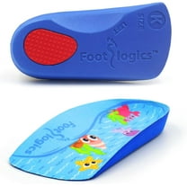 Footlogics Fun Kids Orthotic Shoe Insoles with Arch Support for Children’s Heel Pain (Sever’s Disease), Growing Pains, Flat Feet - Children’s, Pair 3/4 Length (Kids 1-3, Blue)