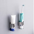 thumbnail image 2 of Electric Toothbrush Holder, 304 Stainless Steel Wall Mounted Self Adhesive Storage Organizer Stand Rack for Electric Toothbrush, Toothpaste, Facial Cleanser (Silver 2 Pack), 2 of 6