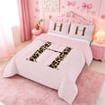 thumbnail image 2 of meiyoeat Pink Print Alphabet Full Size Comforter Sets,Cheetah Bow Tie Initial Design Bedding Comforter Set For Girl,Pink Reversible,3-Piece,1 Comforter and 2 Pillowcases, 2 of 7