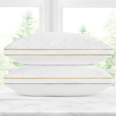 Quilted Silk Pillow - Italian Luxury Quilted Pillow With Gel Fiber Fill 2-Pack