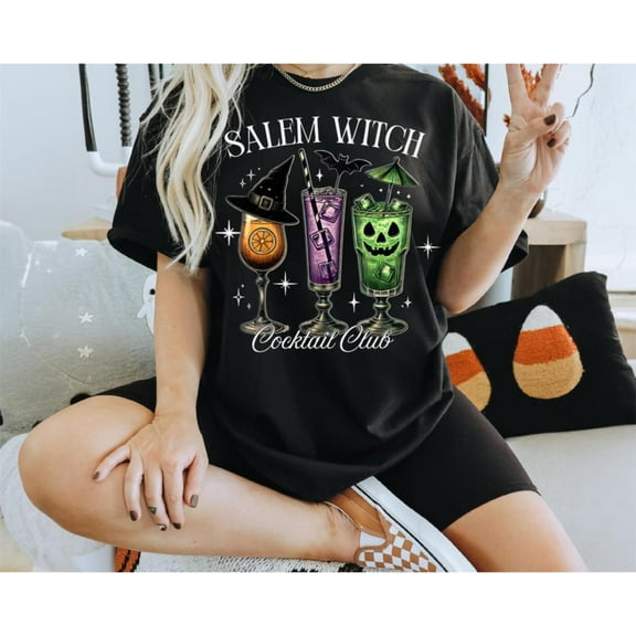 Salem Witch Poison Graphic Tee Halloween Potion Design Spooky Drink Theme Witch Lover T-Shirt Black S-5XL