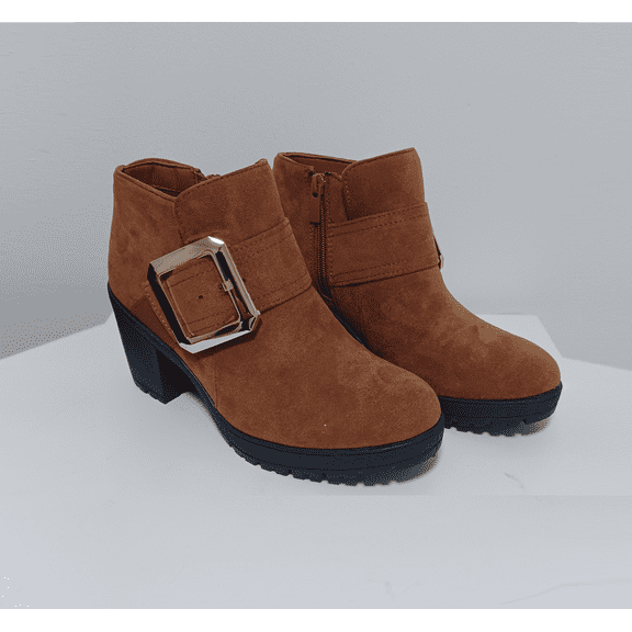 Forever Link Women's Fashion Buckle Cuff Combat Chunky Heel Ankle Booties