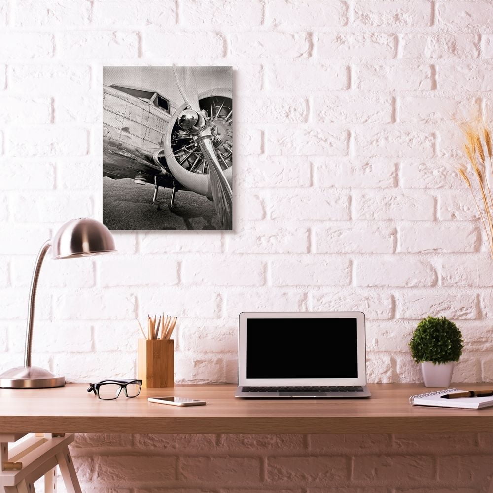 Stupell Industries Old School Vintage Airplane Propeller Black And White Photograph Canvas Wall Art by John Slemp