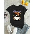 thumbnail image 2 of Camiseta de cuello redondo de Halloween con vibraciones espeluznantes: tejido informal de algodón con elastano, elasticidad media, manga corta, top de moda para mujer para todas las estaciones, top de, 2 of 6