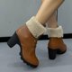 thumbnail image 5 of NECHOLOGY Botas Mujer Zapatos Botines mujer Botas de tobillo de tacón grueso con cordones de cuero de Color sólido con aislamiento de felpa de invierno de estilo británico para mujer (Brown, 7.5), 5 of 6