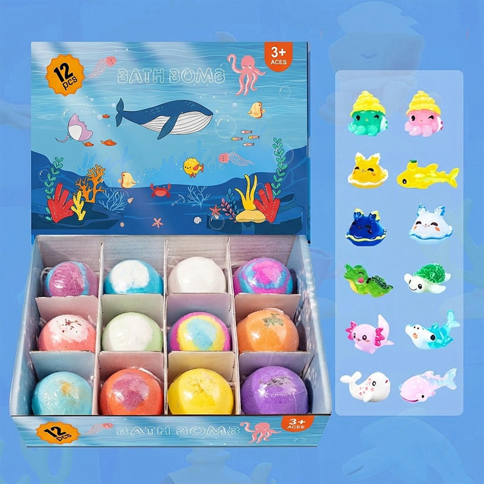 Bath Bomb With Surprise Inside,Bath Bomb Eggs,Bath Bombs with Surprise Inside, Bubbly Buddies Bath Bombs, Ocean Theme Bath Fizzies, Natural Sea Salt Color Changing Spa Bath Balls(12pcs/Set)