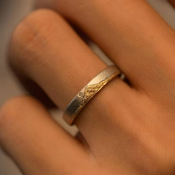 Couple Geometry Copper Ring Set Electroplated Mountain Theme Niche Style Unisex Jewelry Gift Minimalist Modern Design
