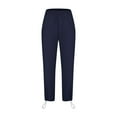 thumbnail image 5 of Olyvenn Solid Trousers Long Pants Women's Plus Skinny Slim Fit Female Casual Outwear Fashion Women Summer Cotton And Linen Pocket for 2022 Women Tops Navy 6, 5 of 6