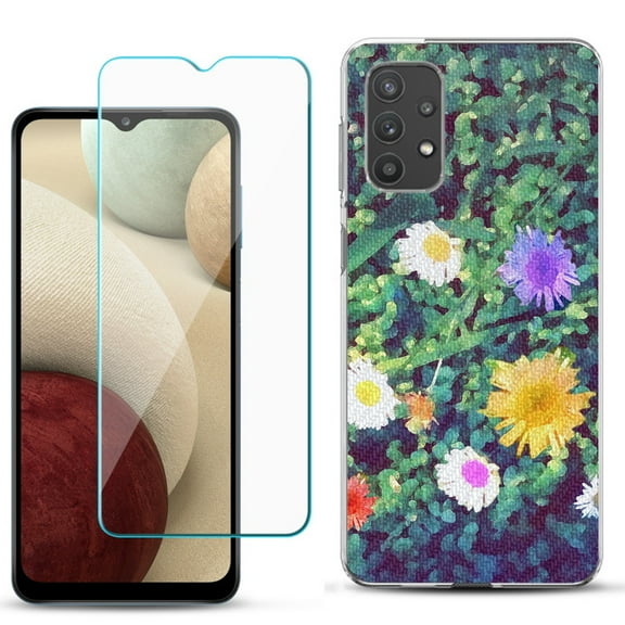 Slim-Fit TPU Phone Case compatible with Samsung Galaxy A32 5G, with Tempered Glass Screen Protector, by OneToughShield ® - Daisy Paint