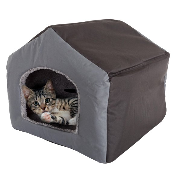 PETMAKER Cozy Cottage House Shaped Pet Bed, Gray, 19&quot; x 18.5&quot; x 17&quot;