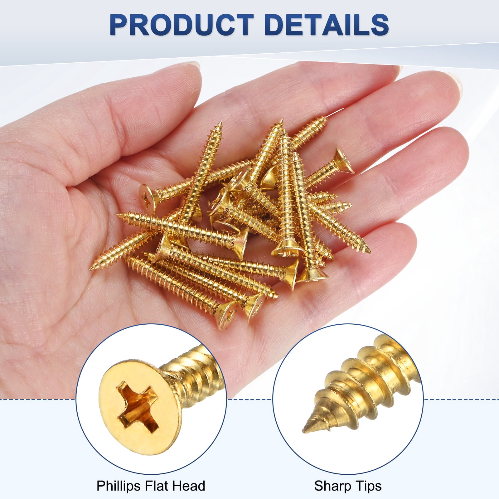 Uxcell 100-Pack Wood Screws, M4 x 30mm Brass Phillips Flat Head
