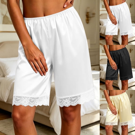 Bainana Women'S Satin Shorts Casual Elastic Waist Shorty Fashion Summer Shorts With Lace Trim For Indoor Loungewear