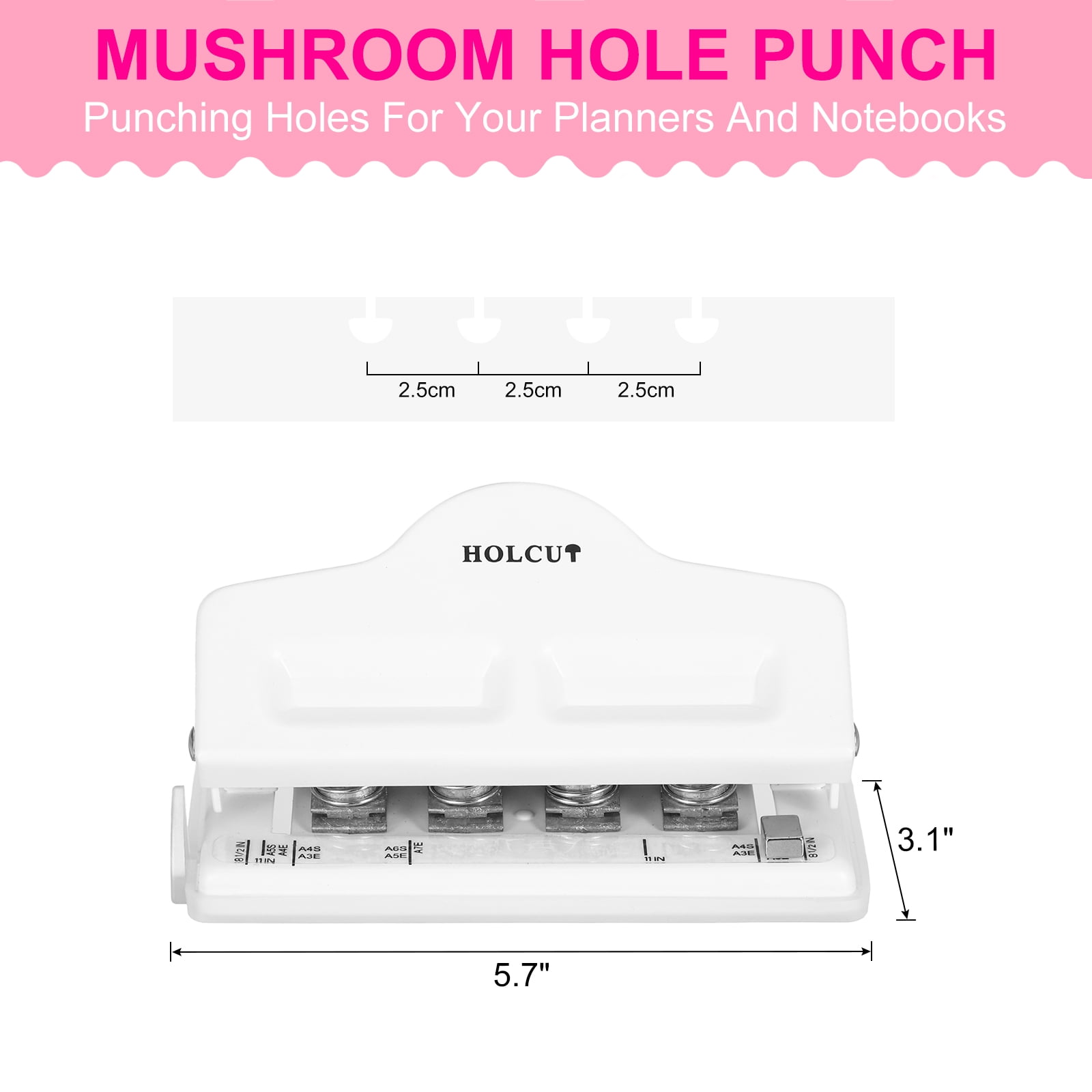 Mushroom Discbound Hole Punch, 4 Holes Discbound Hole Puncher for Disc Bound Planner, Punch Up to 5 Papers(White)