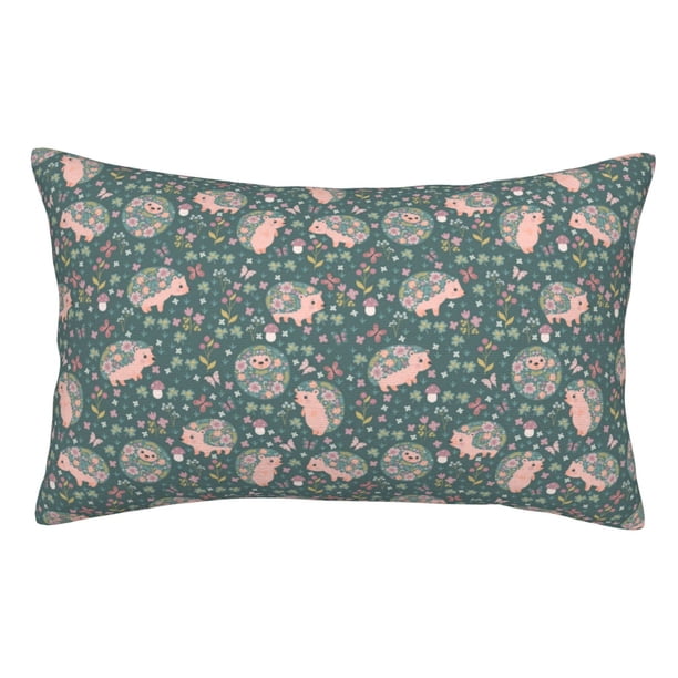 Fotbe Hedgehogs and Flowers Funda de Almohada Decorativa Estilo Occidental, Lujo en Algodón, Fundas para Almohadas King, Cojín Estampado para Decoración del Hogar-16"x24"