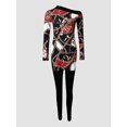 thumbnail image 3 of Conjunto De 2 Piezas Con Estampado De Cadenas, Camiseta Dividida De Manga Larga Y Pantalones Pitillo De Cintura Alta Sólidos, Ropa De Mujer, 3 of 4