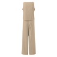 thumbnail image 5 of Ladies Solid Linen 2-Piece Set - Sleeveless Vest & High-Waisted Wide-Leg Pants, Side Pockets, Summer Casual Wear - S-XXXXL Sizes, 5 of 5
