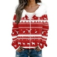 thumbnail image 4 of Women's Fashion Casual Sweater with Zipper Print, Plush Hooded Cardigan Jacket for Christmas Season and Cozy Wear,Red,XL, 4 of 7