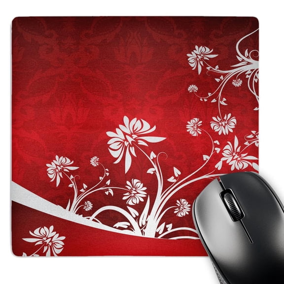 3dRose, Elegant Silvery White Floral Design on Red Gradient Damask Flower Background, MousePad