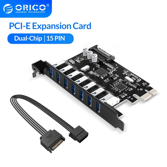 SuperSpeed USB 3.0 7 Port PCI-E Express card with a 15pin SATA Power Connector PCIE Adapt VL805 and VL812 chipsets PCI-E R WHITE