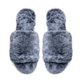 thumbnail image 3 of Women's Soft Plush Faux Fur Lightweight House Slippers Fuzzy Memory Foam Spa Slip on Open Toe Cozy House Slippers (Medium Blue, 7-8), 3 of 4