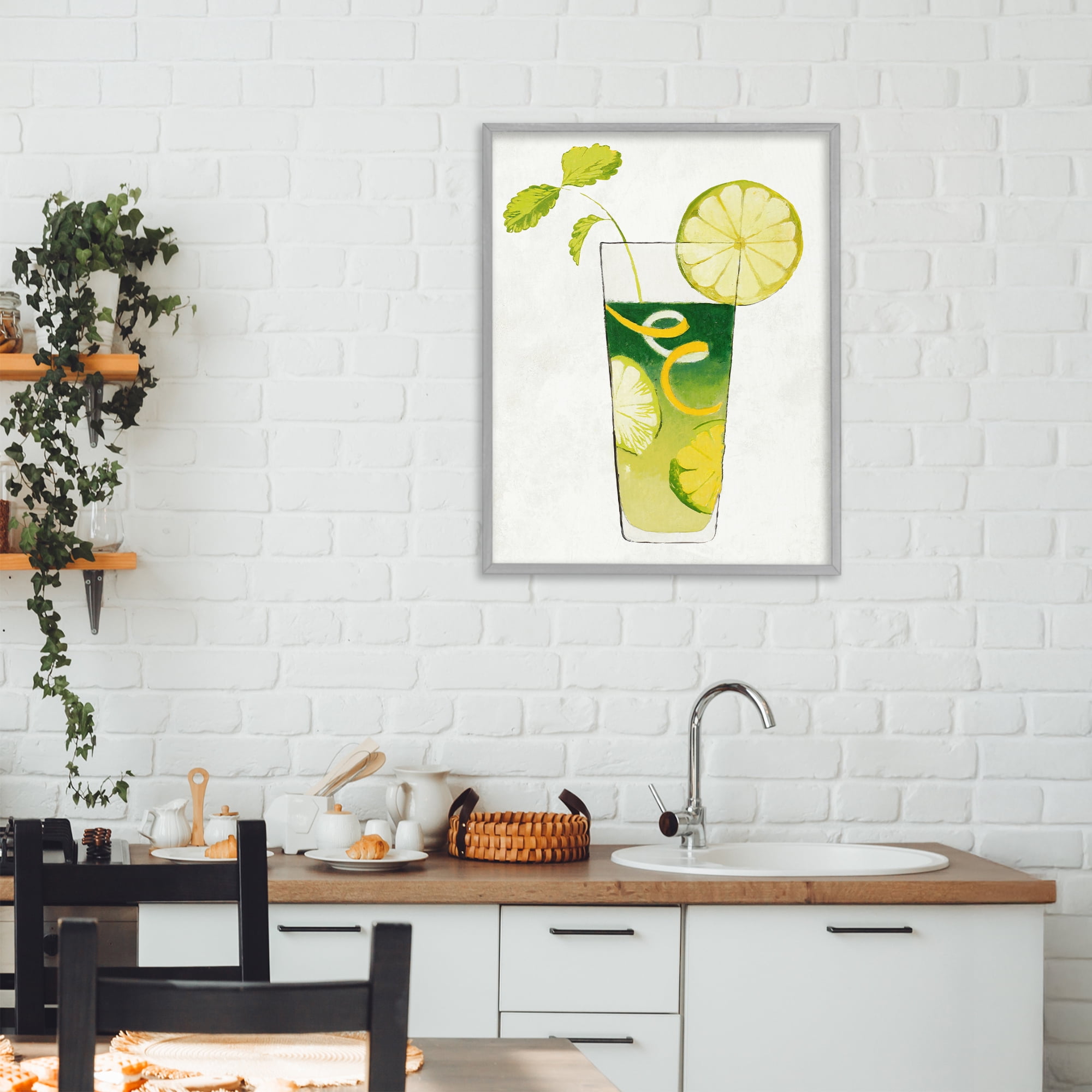 Stupell Industries Summer Cocktail Lime Mint Gray Framed Giclee Art, design by Lorenzo Collective
