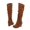 thumbnail image 2 of Penkiiy Women's Knee High Mid Calf Flats Boots Sweater Knitted Cuff Buckles Wedge Rubber Sole 40 Brown, 2 of 4