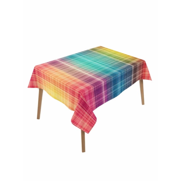 Colorful Plaid Table Cloth, Modern Chic Rainbow Gradient Striped Waterproof Tablecloth for Rectangle Tables, Reusable Washable Fabric Table Cover for Restaurant Kitchen Dining Tables 60"x102"