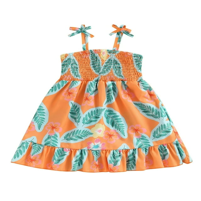 Robe de Princesse pour Petite Fille, Imprimé de Feuilles, Décontractée, Sans Manches, Ligne A, Robe de Fête
