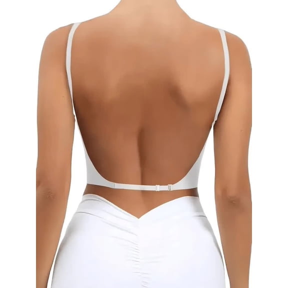 Women'S U Shaped Low Back Crisscross Straps Backless Bra White M