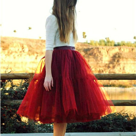 7 Layers Tulle Skirt Women Vintage Dress 50s Rockabilly Tutu Petticoat Ball Gown Dress Red