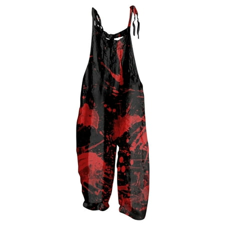 

Hkibbfh Halloween Wide Leg Jumpsuits for Women Trendy Bloody Printed One Piece Overalls Scary Comfy Sleeveless Jumpsuits Halloween Costumes Woman 2024 Fall Clothes Red XL
