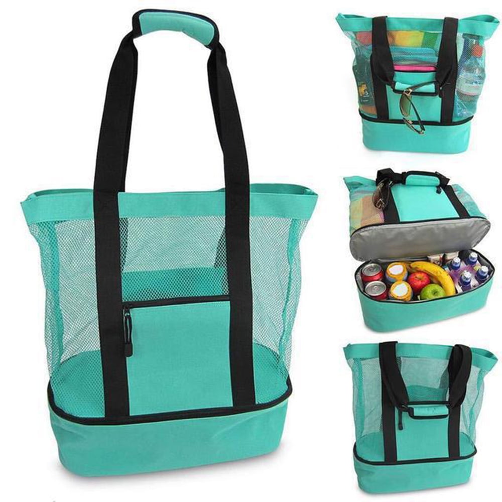 Mesh Beach Tote Bag with Insulated Cooler Compartment Extra Large for